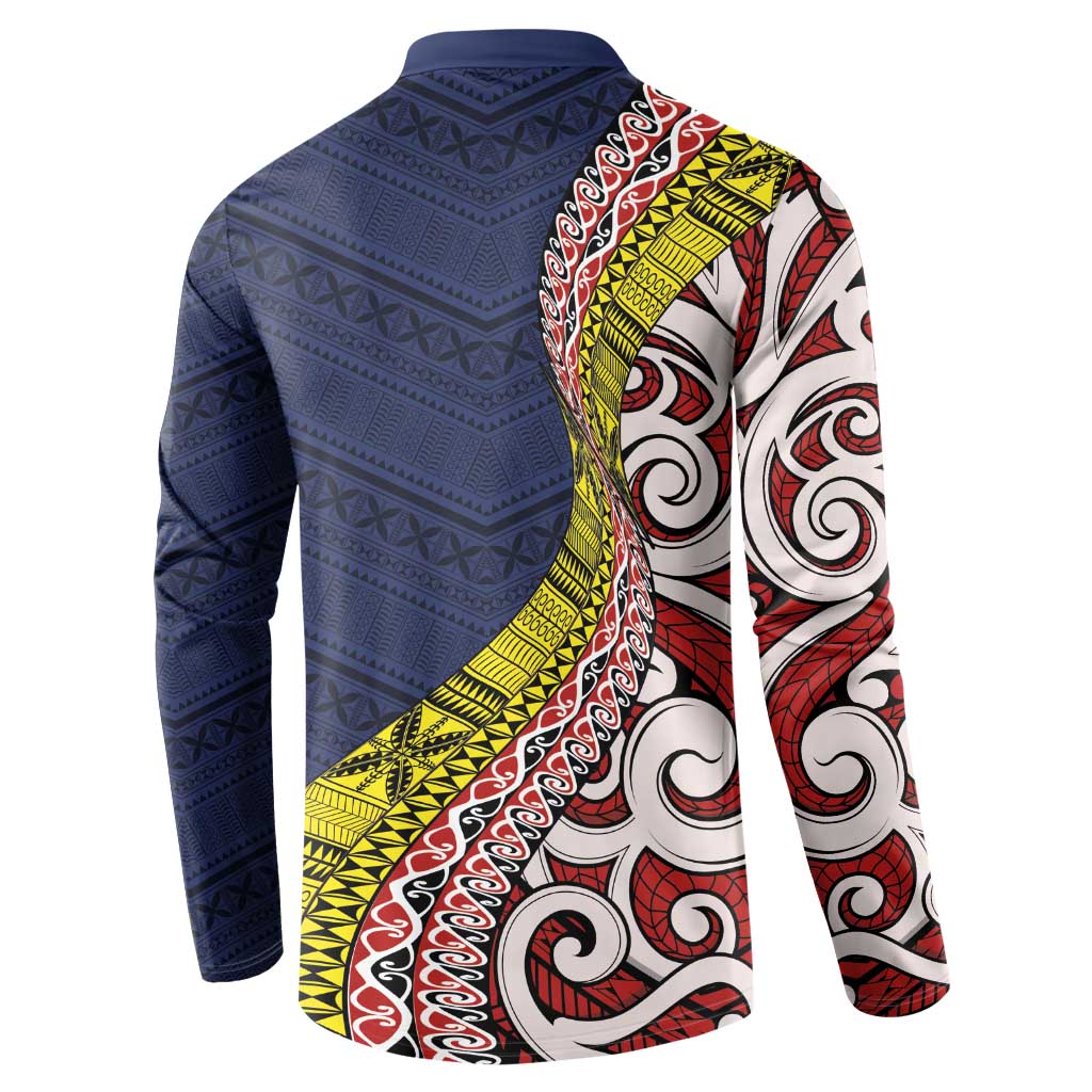 Aotearoa and Niue Button Sweatshirt Hiapo Maori Stylized Koru LT03 - Polynesian Pride