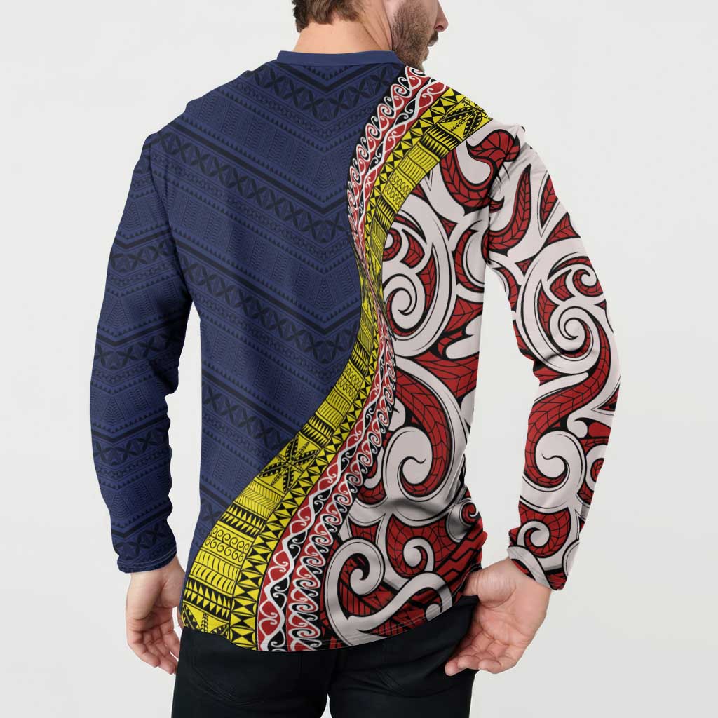 Aotearoa and Niue Button Sweatshirt Hiapo Maori Stylized Koru LT03 - Polynesian Pride