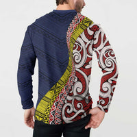 Aotearoa and Niue Button Sweatshirt Hiapo Maori Stylized Koru LT03 - Polynesian Pride