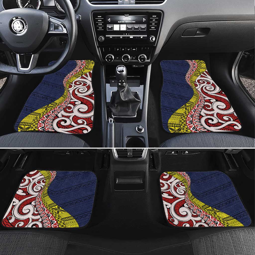 Aotearoa and Niue Car Mats Hiapo Maori Stylized Koru LT03 Set 4pcs Blue - Polynesian Pride