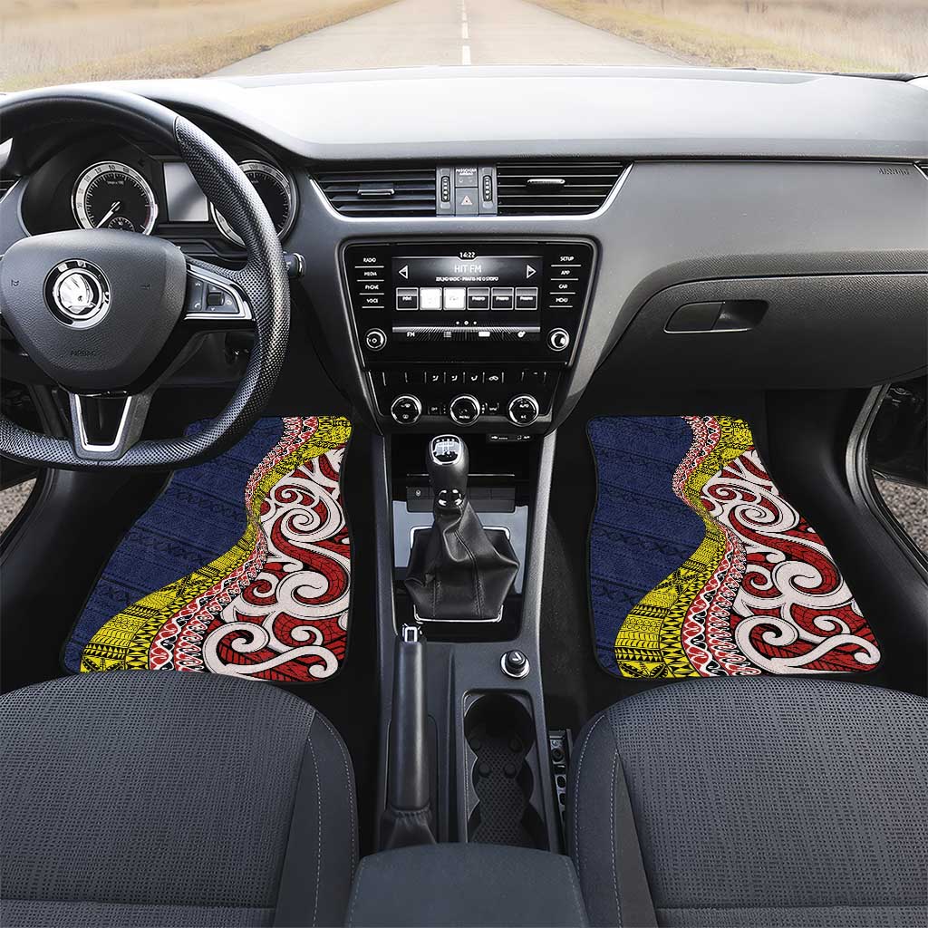 Aotearoa and Niue Car Mats Hiapo Maori Stylized Koru LT03 Set 2pcs - Front Blue - Polynesian Pride