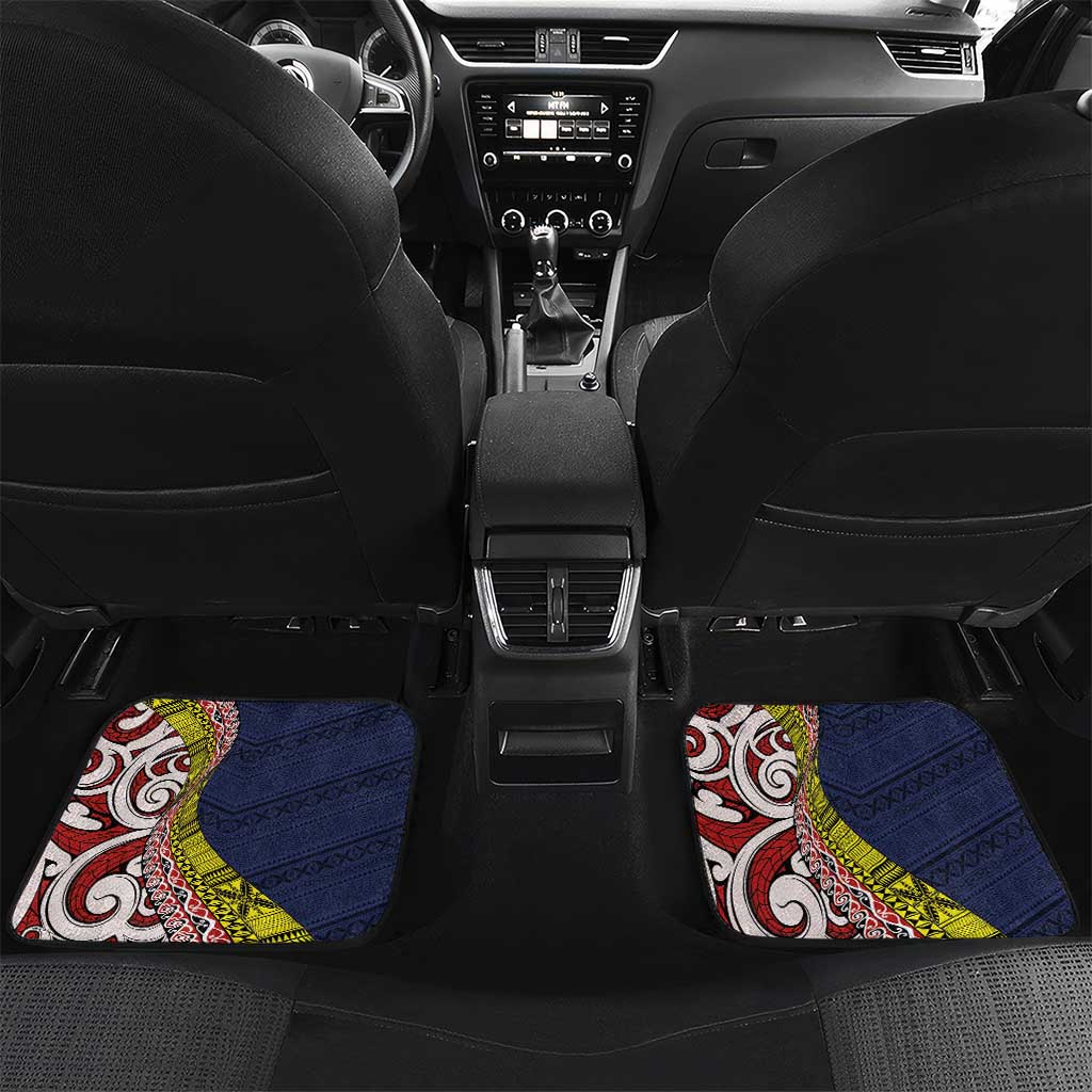 Aotearoa and Niue Car Mats Hiapo Maori Stylized Koru LT03 Set 2pcs - Back Blue - Polynesian Pride