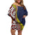 Aotearoa and Niue Family Matching Off Shoulder Short Dress and Hawaiian Shirt Hiapo Maori Stylized Koru