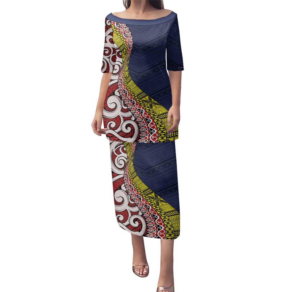 Aotearoa and Niue Family Matching Puletasi and Hawaiian Shirt Hiapo Maori Stylized Koru