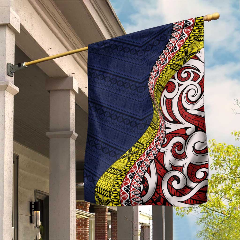 Aotearoa and Niue Garden Flag Hiapo Maori Stylized Koru LT03 House Flag Blue - Polynesian Pride