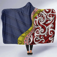 Aotearoa and Niue Hooded Blanket Hiapo Maori Stylized Koru LT03 One Size Blue - Polynesian Pride