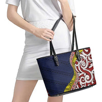 Aotearoa and Niue Leather Tote Bag Hiapo Maori Stylized Koru LT03 - Polynesian Pride