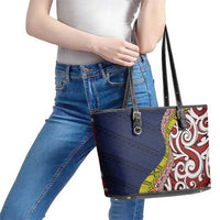 Aotearoa and Niue Leather Tote Bag Hiapo Maori Stylized Koru LT03 - Polynesian Pride