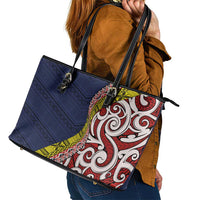 Aotearoa and Niue Leather Tote Bag Hiapo Maori Stylized Koru LT03 - Polynesian Pride