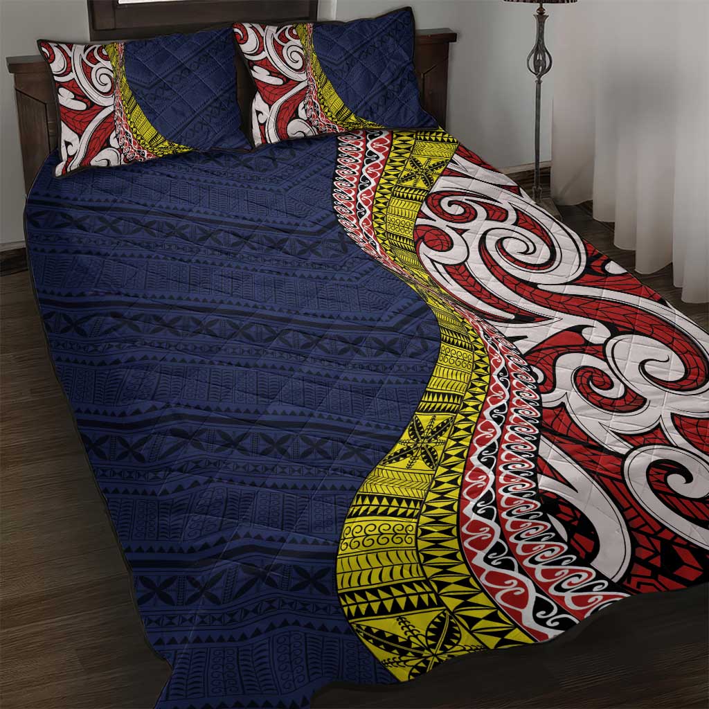 Aotearoa and Niue Quilt Bed Set Hiapo Maori Stylized Koru LT03 Blue - Polynesian Pride