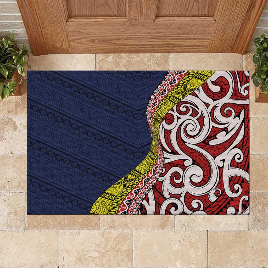 Aotearoa and Niue Rubber Doormat Hiapo Maori Stylized Koru LT03 Blue - Polynesian Pride