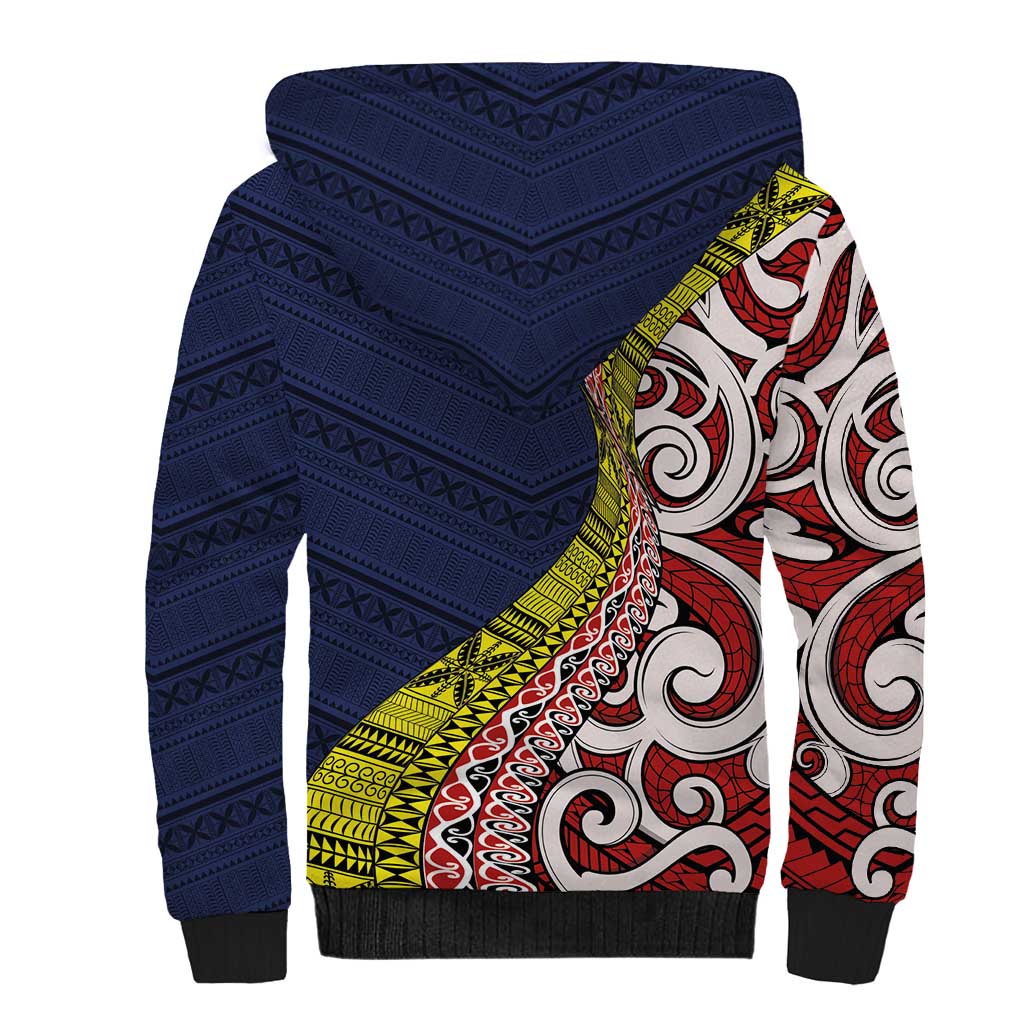Aotearoa and Niue Sherpa Hoodie Hiapo Maori Stylized Koru LT03 - Polynesian Pride