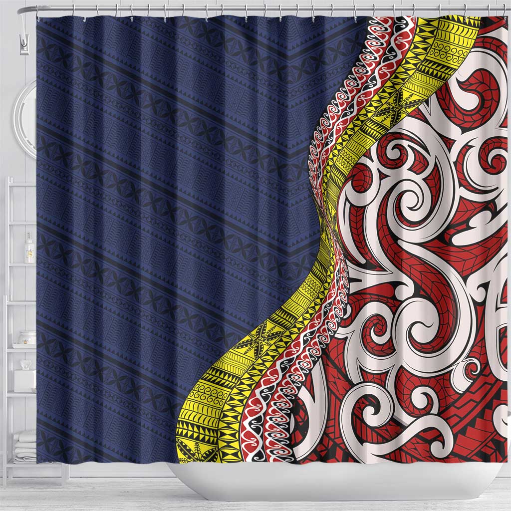 Aotearoa and Niue Shower Curtain Hiapo Maori Stylized Koru