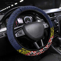 Aotearoa and Niue Steering Wheel Cover Hiapo Maori Stylized Koru LT03 Universal Fit Blue - Polynesian Pride