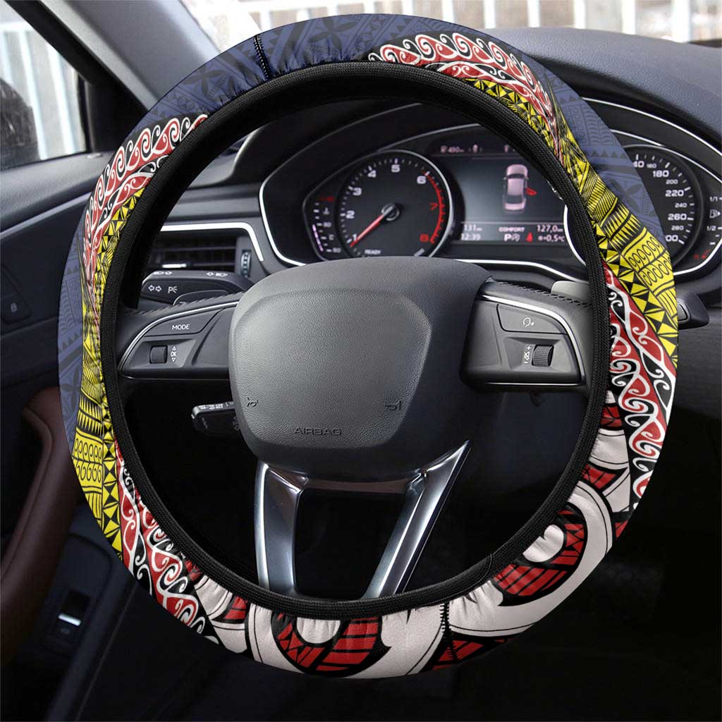 Aotearoa and Niue Steering Wheel Cover Hiapo Maori Stylized Koru LT03 - Polynesian Pride