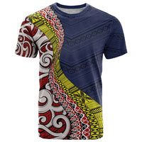 Aotearoa and Niue T Shirt Hiapo Maori Stylized Koru LT03 Blue - Polynesian Pride