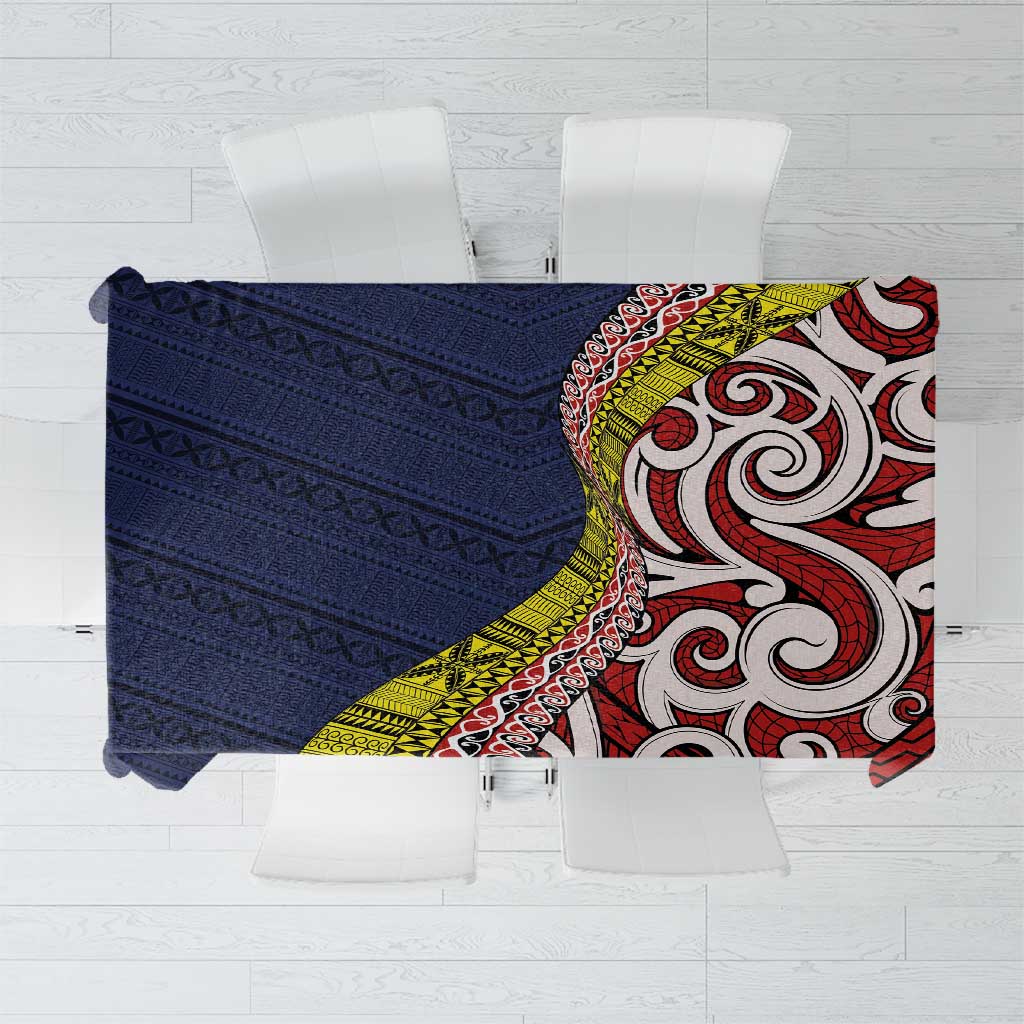 Aotearoa and Niue Tablecloth Hiapo Maori Stylized Koru LT03 Blue - Polynesian Pride