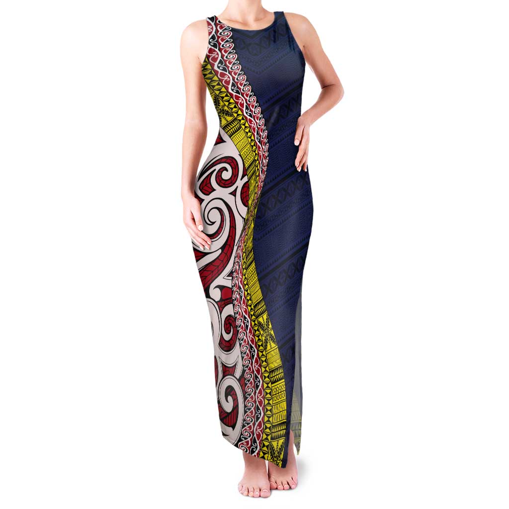 Aotearoa and Niue Tank Maxi Dress Hiapo Maori Stylized Koru