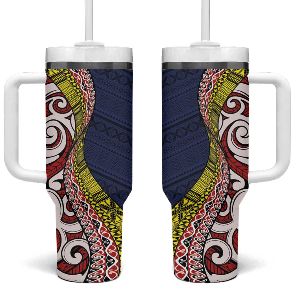 Aotearoa and Niue Tumbler With Handle Hiapo Maori Stylized Koru LT03 One Size: 40 oz Blue - Polynesian Pride