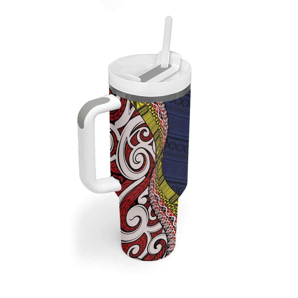 Aotearoa and Niue Tumbler With Handle Hiapo Maori Stylized Koru LT03 - Polynesian Pride
