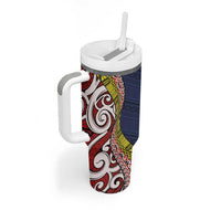 Aotearoa and Niue Tumbler With Handle Hiapo Maori Stylized Koru LT03 - Polynesian Pride