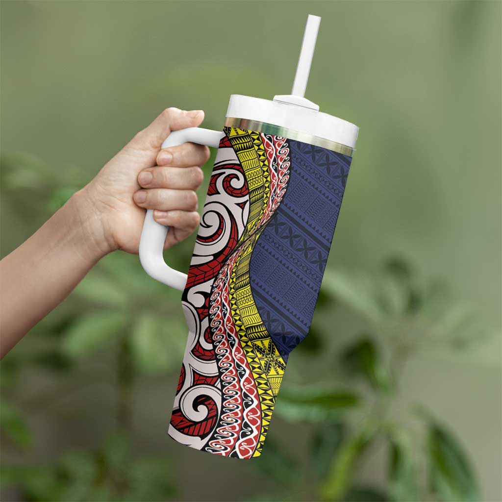 Aotearoa and Niue Tumbler With Handle Hiapo Maori Stylized Koru LT03 - Polynesian Pride