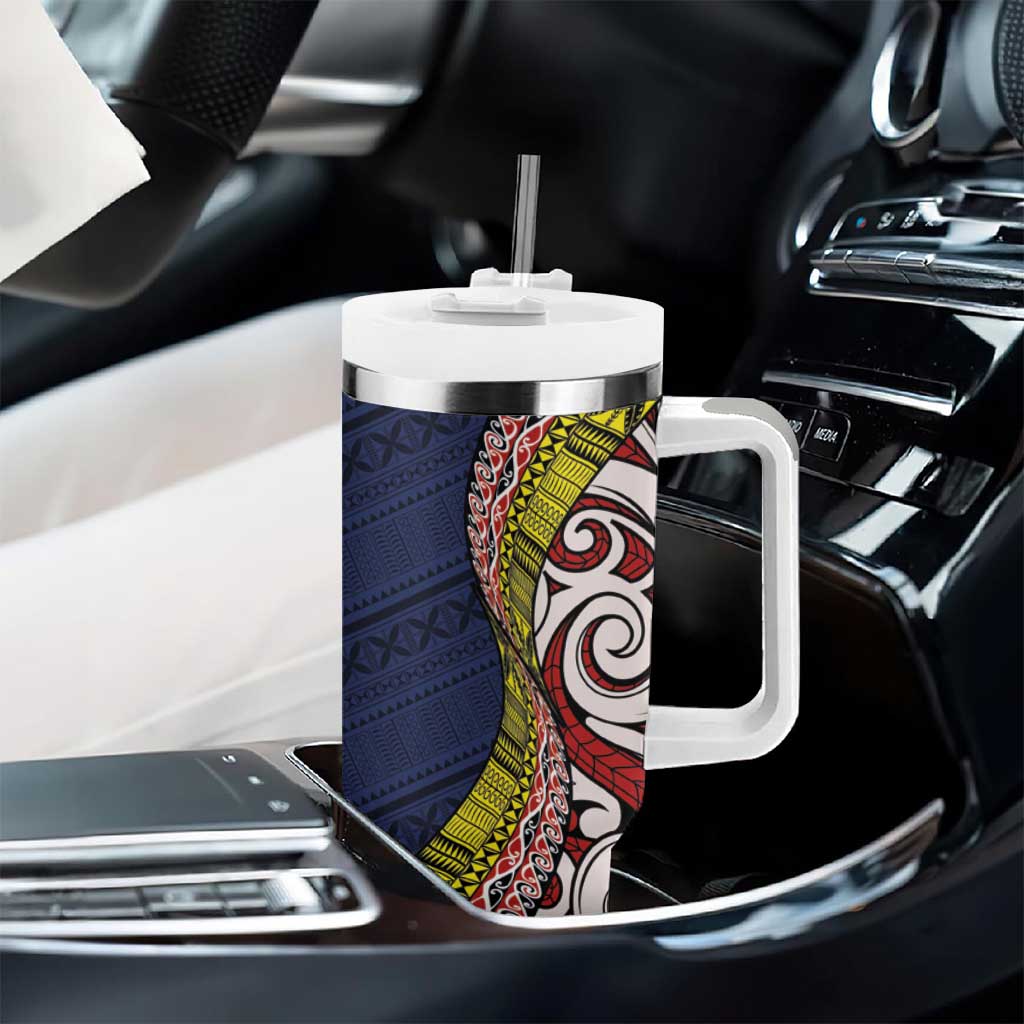 Aotearoa and Niue Tumbler With Handle Hiapo Maori Stylized Koru LT03 - Polynesian Pride