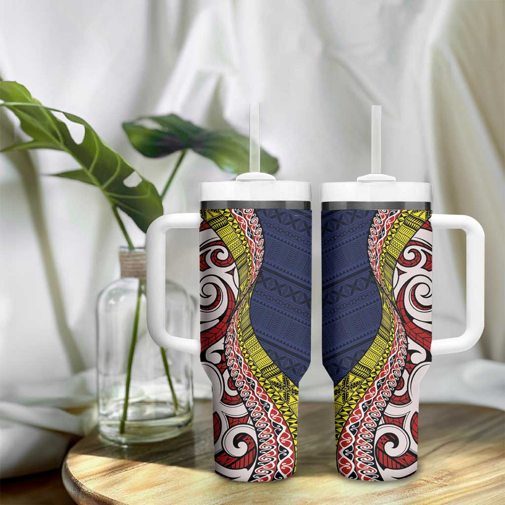 Aotearoa and Niue Tumbler With Handle Hiapo Maori Stylized Koru LT03 - Polynesian Pride