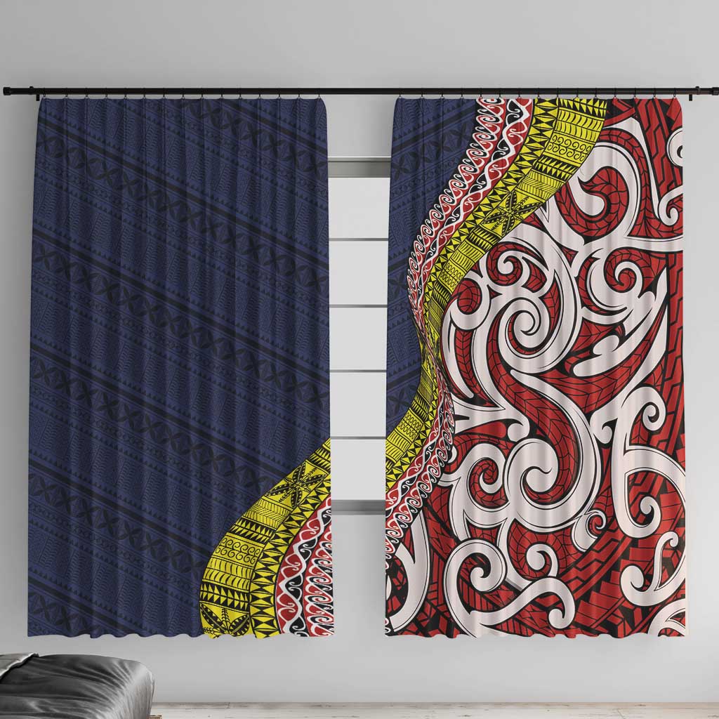 Aotearoa and Niue Window Curtain Hiapo Maori Stylized Koru LT03 With Hooks Blue - Polynesian Pride