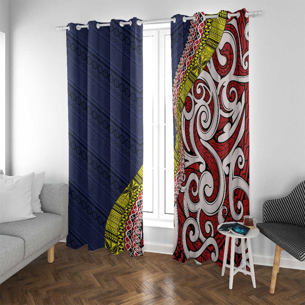 Aotearoa and Niue Window Curtain Hiapo Maori Stylized Koru LT03 With Grommets Blue - Polynesian Pride