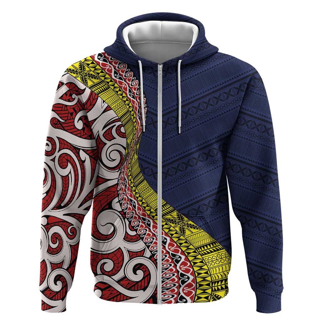 Aotearoa and Niue Zip Hoodie Hiapo Maori Stylized Koru