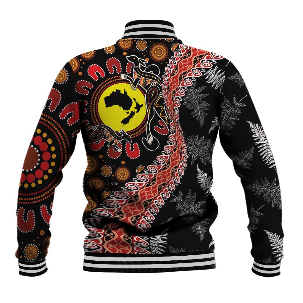 Aotearoa and Australia Baseball Jacket Maori Koru Ferns With Aboriginal Kangaroo LT03 - Polynesian Pride