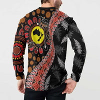 Aotearoa and Australia Button Sweatshirt Maori Koru Ferns With Aboriginal Kangaroo LT03 - Polynesian Pride