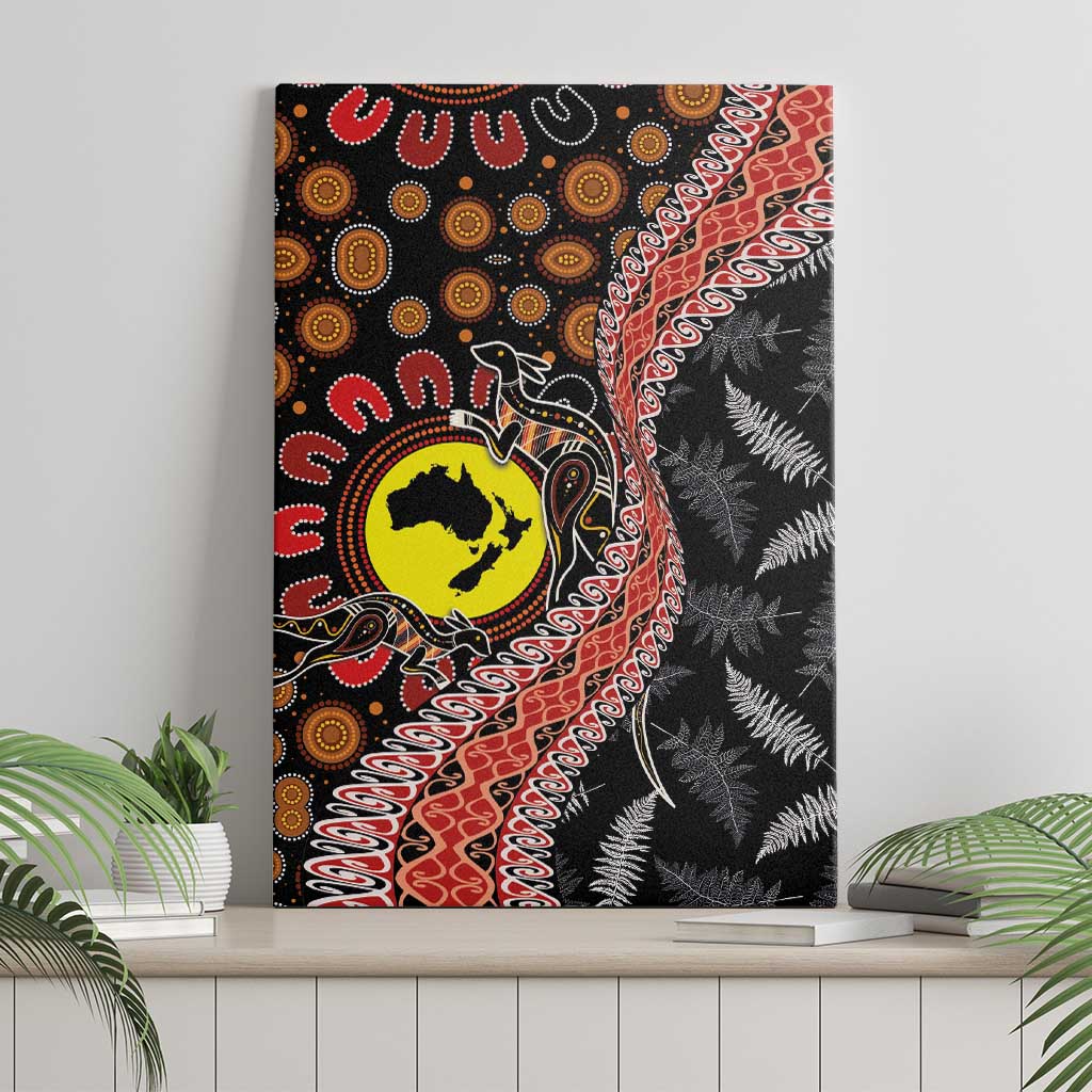 Aotearoa and Australia Canvas Wall Art Maori Koru Ferns With Aboriginal Kangaroo LT03 - Polynesian Pride