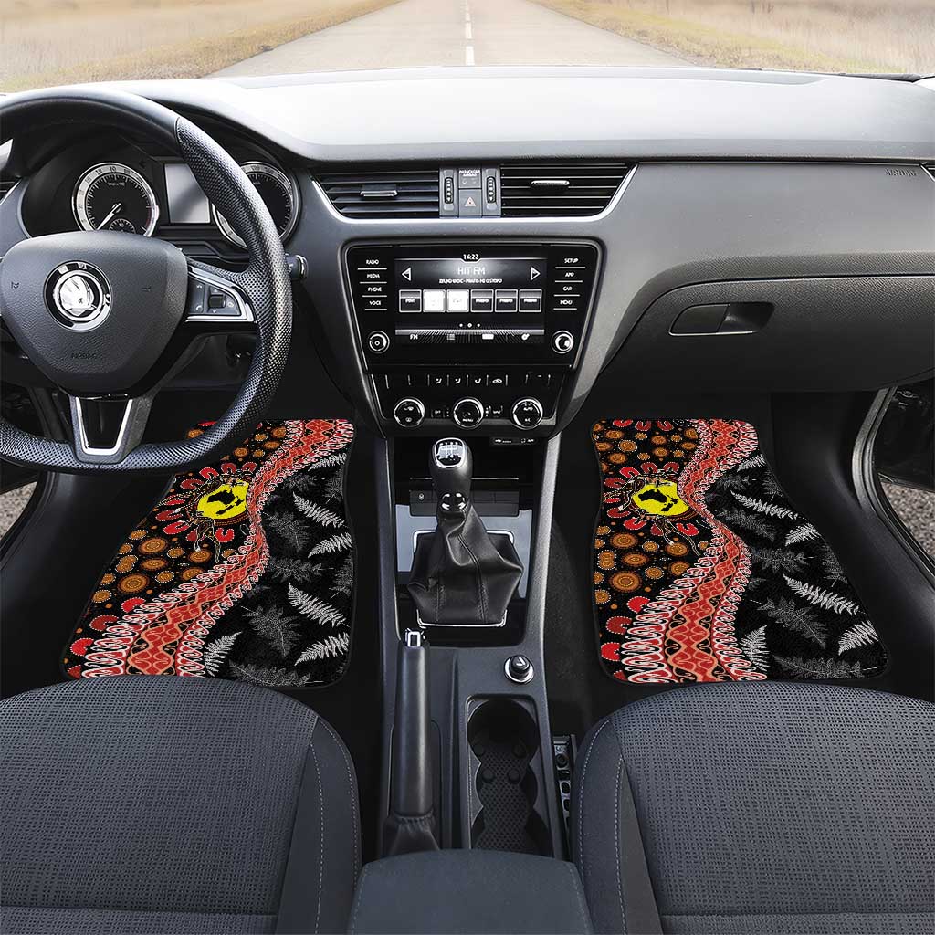 Aotearoa and Australia Car Mats Maori Koru Ferns With Aboriginal Kangaroo LT03 Set 2pcs - Front Black - Polynesian Pride