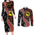 Aotearoa and Australia Couples Matching Long Sleeve Bodycon Dress and Long Sleeve Button Shirt Maori Koru Ferns With Aboriginal Kangaroo