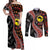 Aotearoa and Australia Couples Matching Off Shoulder Maxi Dress and Long Sleeve Button Shirt Maori Koru Ferns With Aboriginal Kangaroo