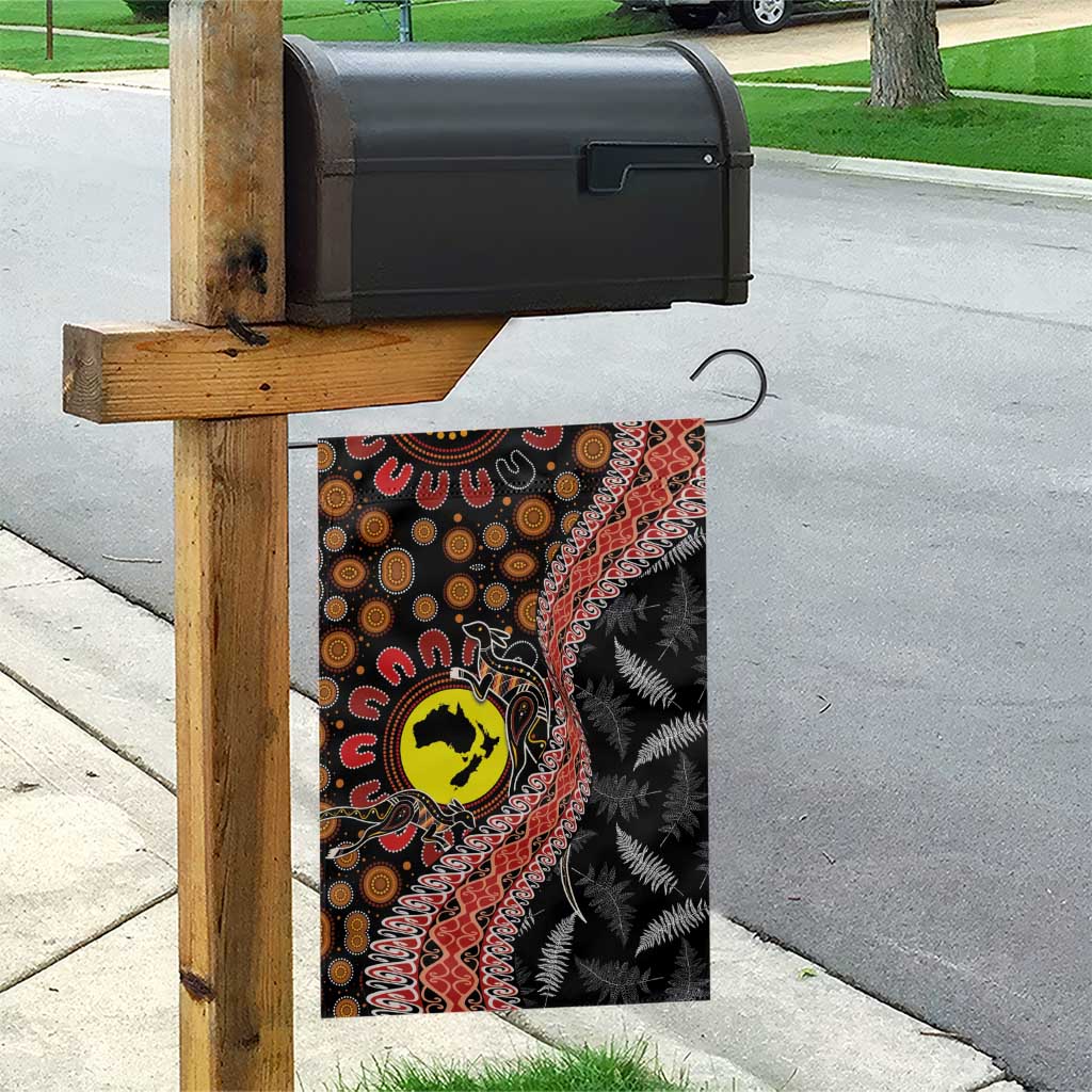 Aotearoa and Australia Garden Flag Maori Koru Ferns With Aboriginal Kangaroo LT03 - Polynesian Pride