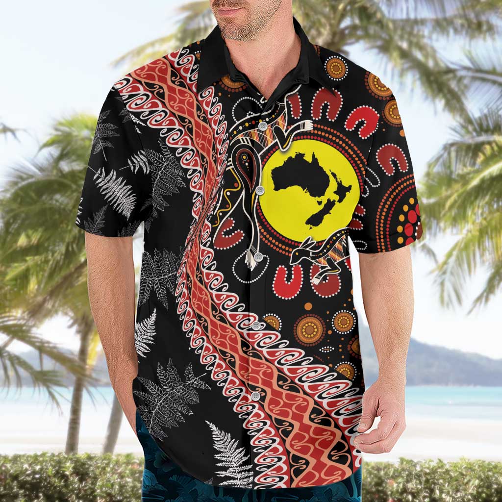 Aotearoa and Australia Hawaiian Shirt Maori Koru Ferns With Aboriginal Kangaroo LT03 - Polynesian Pride