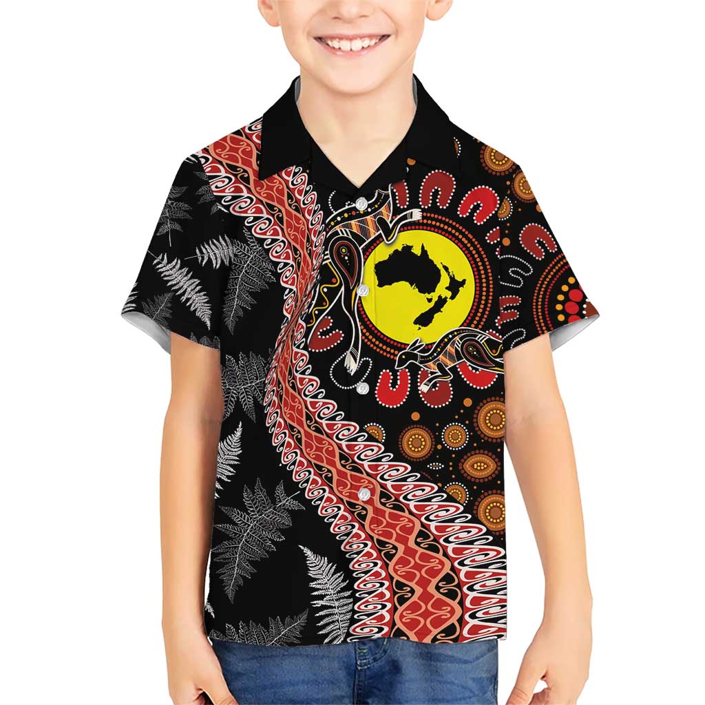 Aotearoa and Australia Hawaiian Shirt Maori Koru Ferns With Aboriginal Kangaroo LT03 - Polynesian Pride