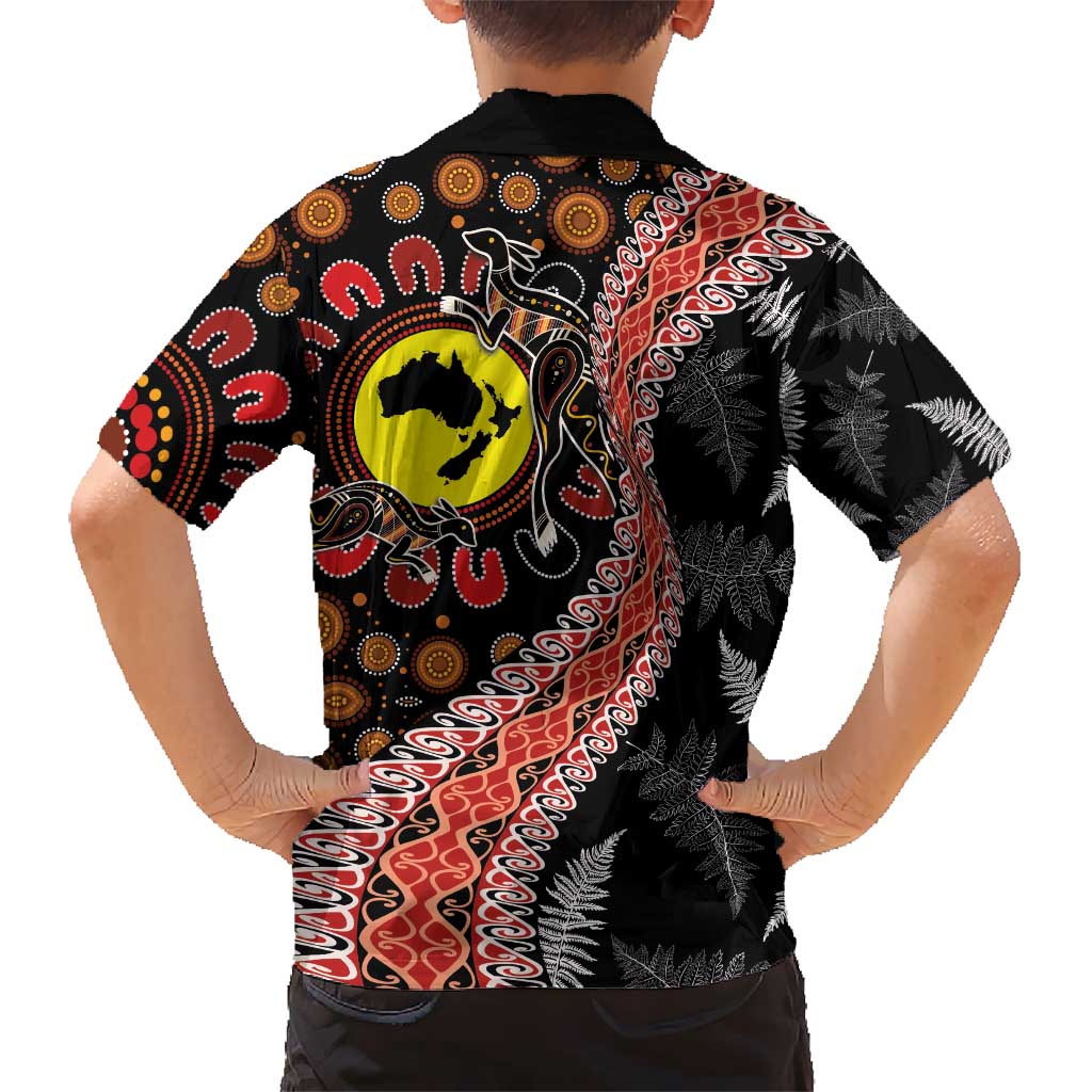 Aotearoa and Australia Hawaiian Shirt Maori Koru Ferns With Aboriginal Kangaroo LT03 - Polynesian Pride