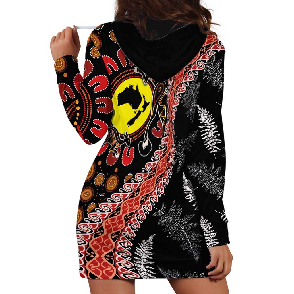 Aotearoa and Australia Hoodie Dress Maori Koru Ferns With Aboriginal Kangaroo LT03 - Polynesian Pride