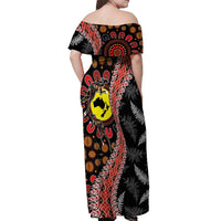 Aotearoa and Australia Off Shoulder Maxi Dress Maori Koru Ferns With Aboriginal Kangaroo LT03 - Polynesian Pride