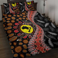 Aotearoa and Australia Quilt Bed Set Maori Koru Ferns With Aboriginal Kangaroo LT03 Black - Polynesian Pride