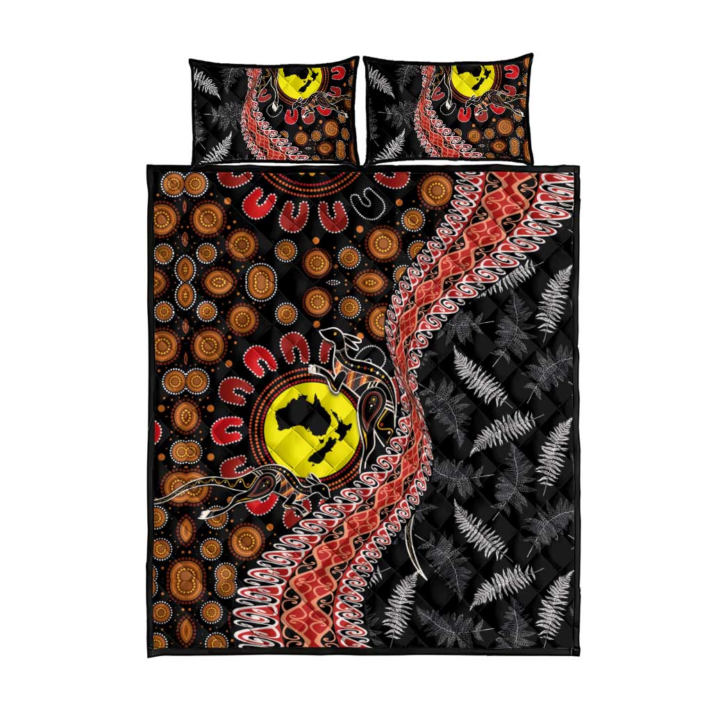 Aotearoa and Australia Quilt Bed Set Maori Koru Ferns With Aboriginal Kangaroo LT03 - Polynesian Pride