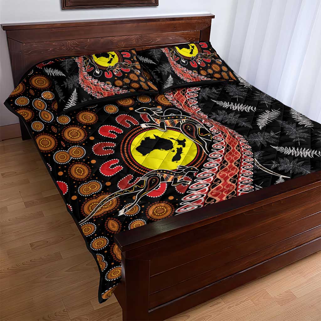 Aotearoa and Australia Quilt Bed Set Maori Koru Ferns With Aboriginal Kangaroo LT03 - Polynesian Pride
