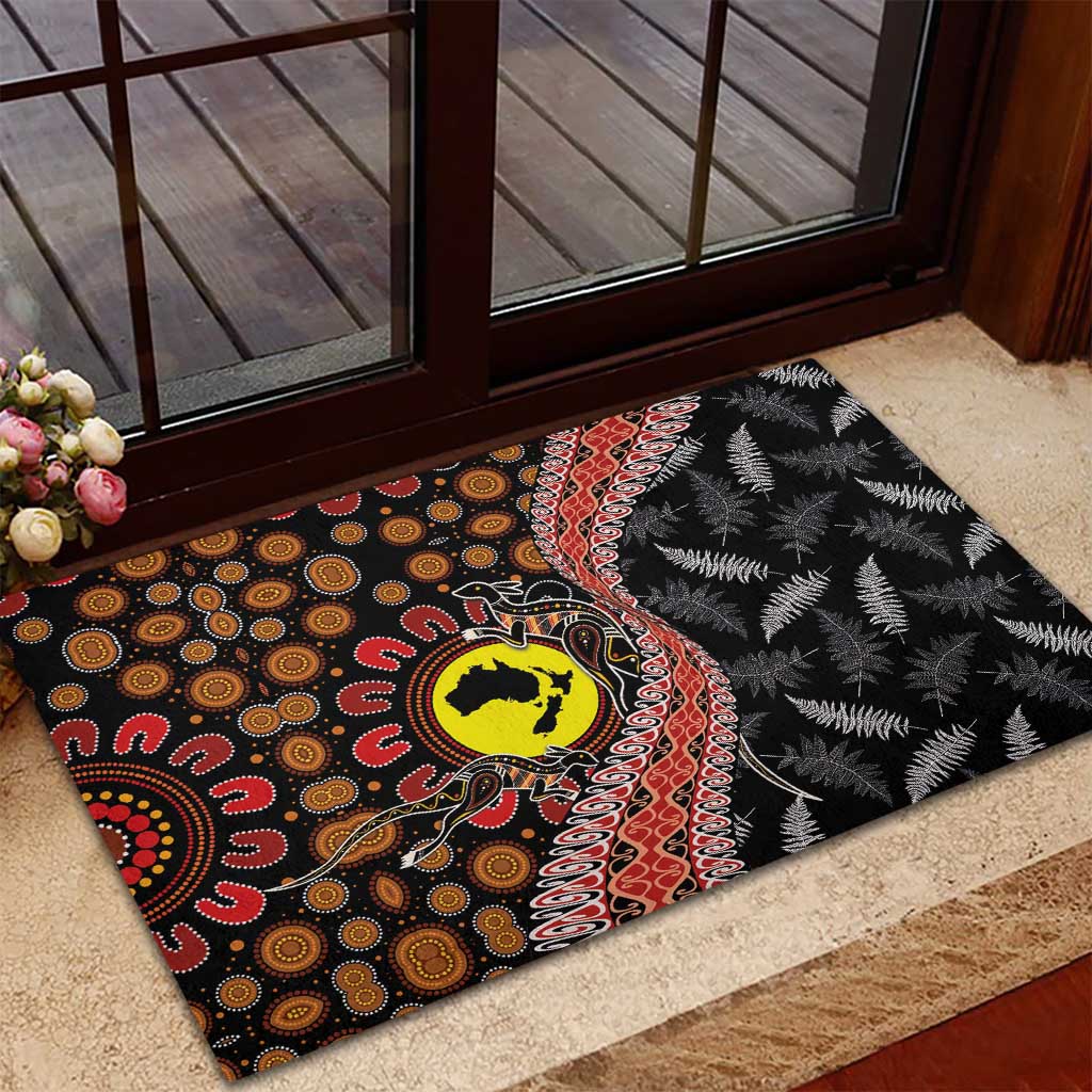 Aotearoa and Australia Rubber Doormat Maori Koru Ferns With Aboriginal Kangaroo LT03 - Polynesian Pride