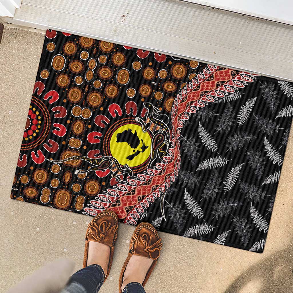 Aotearoa and Australia Rubber Doormat Maori Koru Ferns With Aboriginal Kangaroo LT03 - Polynesian Pride