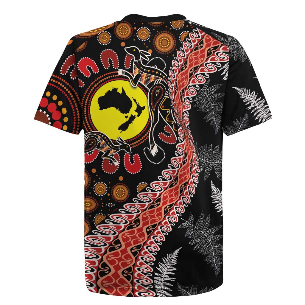 Aotearoa and Australia Rugby Jersey Maori Koru Ferns With Aboriginal Kangaroo LT03 - Polynesian Pride