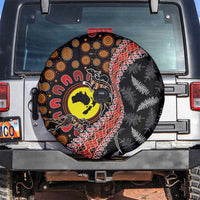Aotearoa and Australia Spare Tire Cover Maori Koru Ferns With Aboriginal Kangaroo LT03 Black - Polynesian Pride